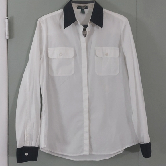 Ralph Lauren LRL White,Black Cotton Button Collared Blouse Shirt Sz L Nwts - Picture 1 of 9